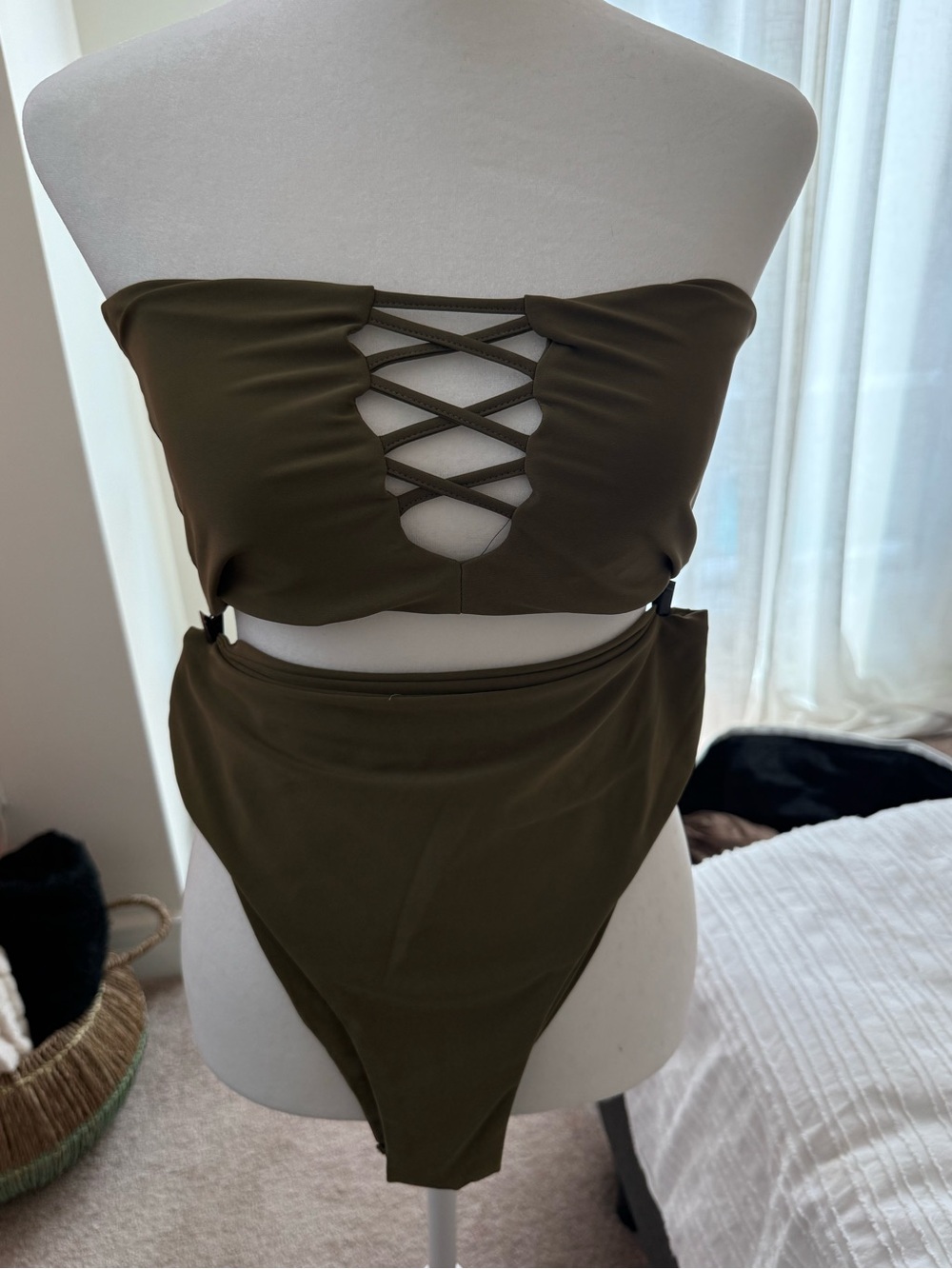 Reverse Olive Green Bikini Bottom with Brand Tag